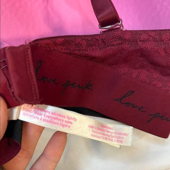 PINK Victoria's Secret Wear Everywhere, Burgundy Lace Animal Print Bra, 36DD - Picture 9 of 10
